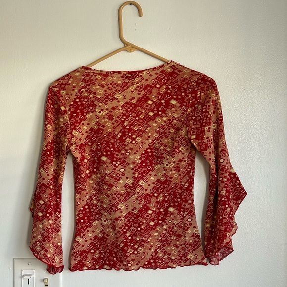 90s Charlotte Russe Red Bell Sleeves Top Medium Y2K Grunge Vintage Indie - Picture 3 of 8